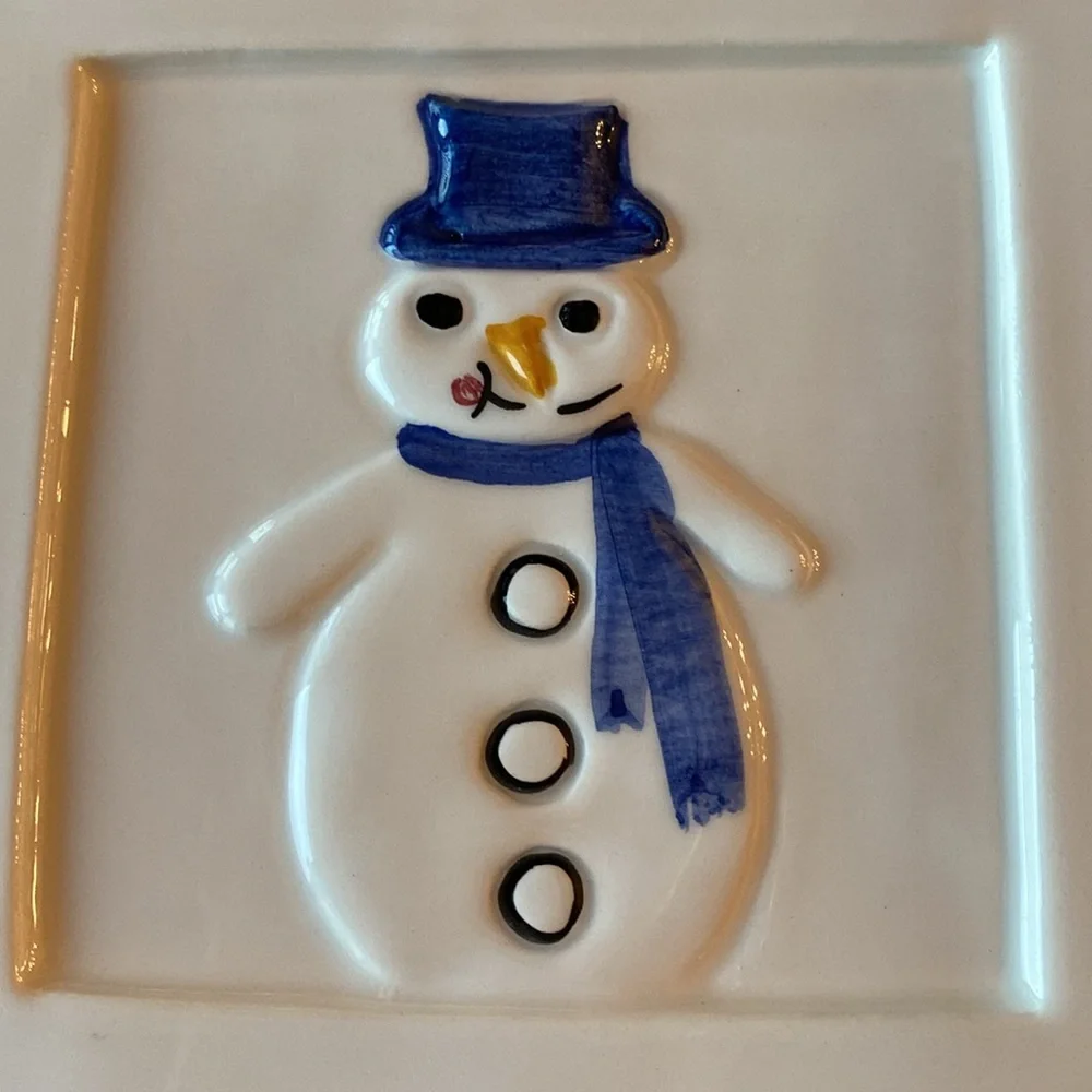 Crate&barrel STEPHANI CERAMICA vintage Snowman trivet/decorative plates